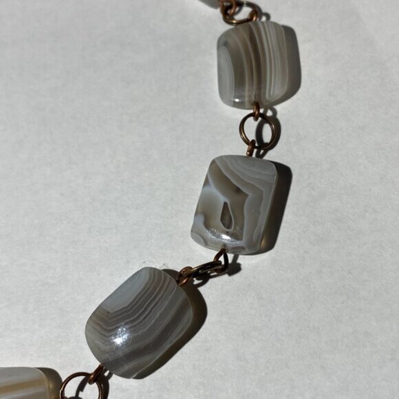 Geometric Botswana Agate Necklace, Rustic Genuine Gemstone Copper Link Necklace - Picture 7 of 11